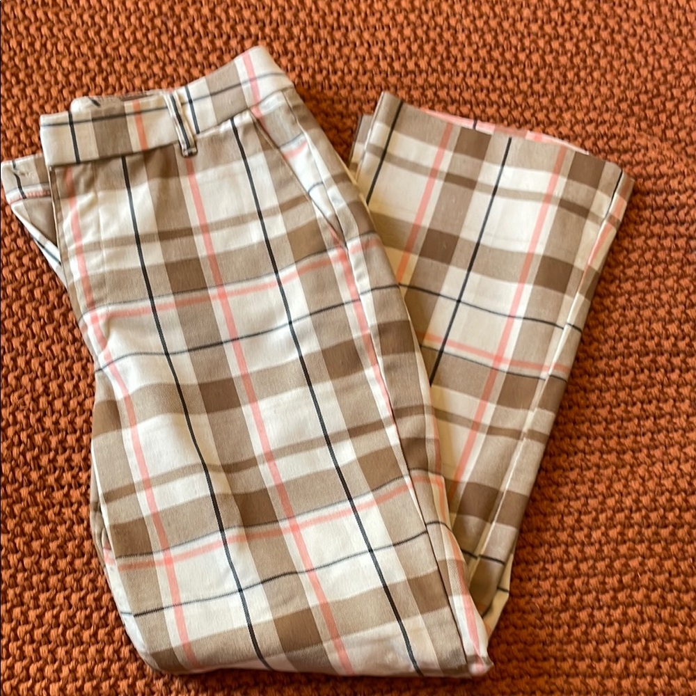 Abercrombie & Fitch Brown, Pink & Cream Cropped Flare dress pants.